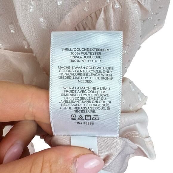 Express NWT Blush Pink Swiss Dot Puff Sleeve Asymmetrical Ruffle Mini Dress - Picture 12 of 12